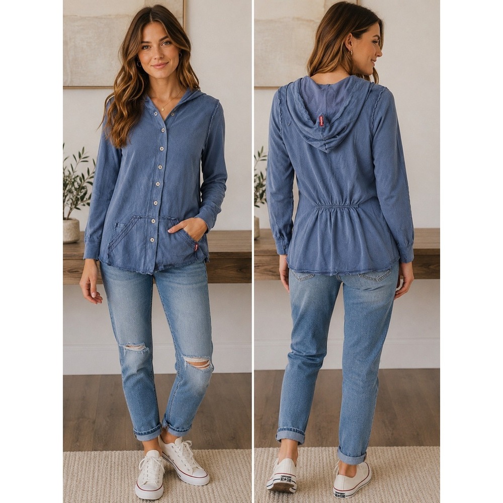 Hard Tail Forever Hoodie Jacket L Blue Y2K Retro Peplum‎ Cotton Chic Athleisure